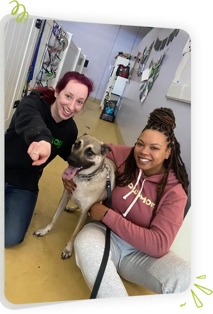 Staff and dog at Paws Play Cleveland